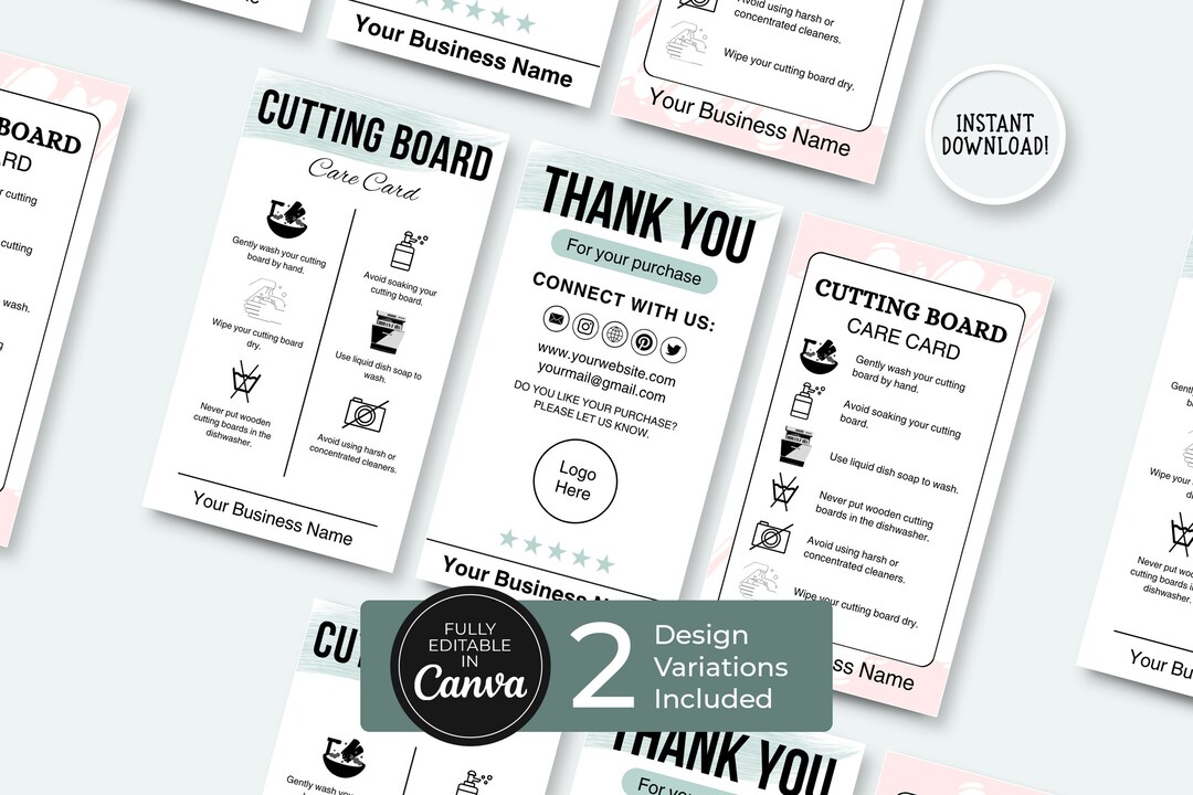 Editable Cutting Board Care Instructions Cutting Board Care Card