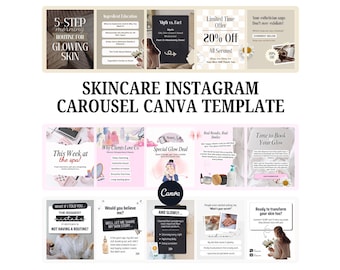 Skincare Instagram Carousel Canva Template, Editable Beauty Posts Digital Download