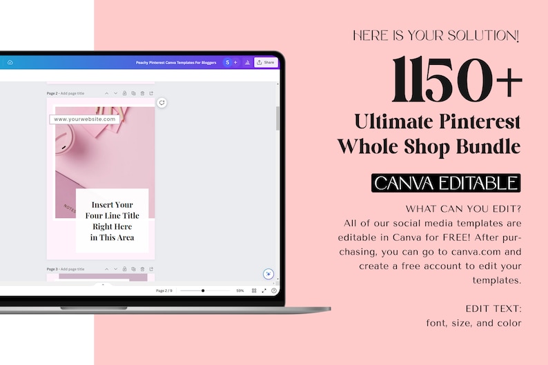 1150+ Editable Pinterest Canva Templates Bundle | Travel, Recipe ...