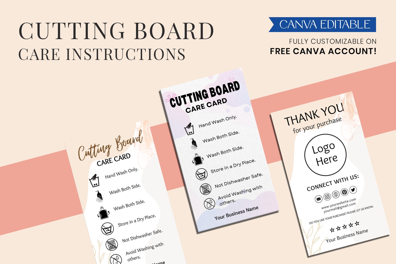 Editable Cutting Board Care Card Template, Wood Care Guide (CC-257) - Etsy