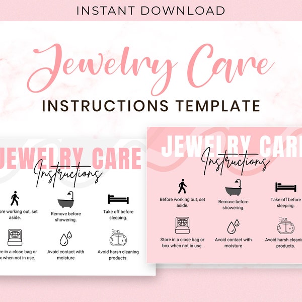 Editable Jewelry Care Card Canva Template, Printable Jewelry Care Card Design, Customizable Jewellery Instructions, Editable Cards, CC-42-SB