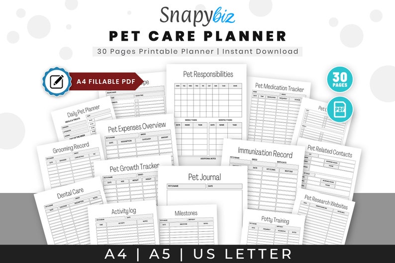 Pet Care Planner | Fillable Printable PDF | Dog Cat Health Tracker | Pet Owner Organizer Bundle image 1