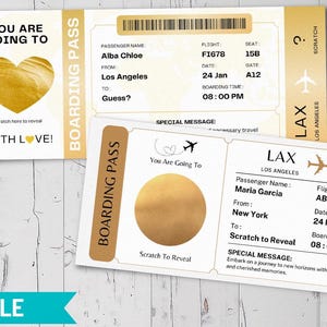 Carte d'embarquement personnalisée à gratter, carte d'embarquement à gratter pour une surprise des Fêtes, billet surprise pour les Fêtes, destination surprise BP-332