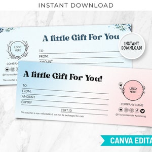 Editable Gift Certificate Template, Printable Gift Voucher, Editable Gift Certificate, Printable Gift Card, Small Business Supplies CT-108