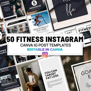 Fitness Instagram Vorlagen, bearbeitbare Fitness Instagram Posts, Workout Instagram Vorlagen, Gym Social Media, Übungsmotivation Posts