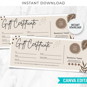 Boho Gift Certificate Template Printable and Editable Gift Certificates ...