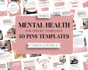 Mental Health Pins & Canva Templates for Life Coaches, Pinterest Branding