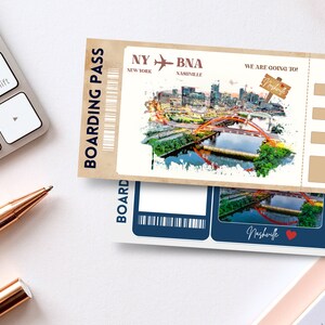 Printable NASHVILLE Surprise Trip Gift Ticket, Editable Canva Boarding Pass Trip Ticket, DIY Boarding Ticket, Instant Vacation Ticket, BP-93