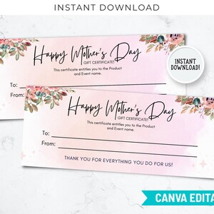 Plantilla de certificado de regalo para mamá, el mejor certificado para mamá, regalo para mamá, plantilla de tarjeta de regalo, plantilla de Canva, regalo del día de la madre, ideas de regalo para mamá