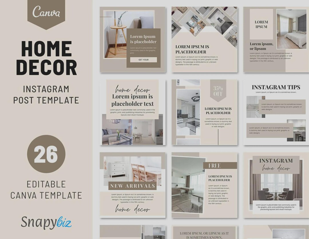 Home Decor Instagram Post Template, Canva Editable Interior Designer ...