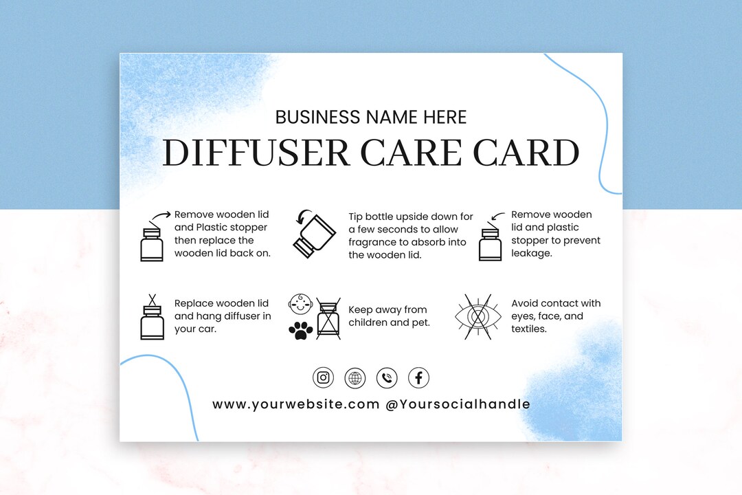 Printable Diffuser Car Care Card Editable, Printable Car Diffuser Care