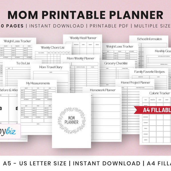 Busy Mom, Stay At Home Mom, Mom Planner pdf, Checklists for Moms, Mom and Baby, Home Management, Homeschool Mom