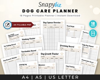 Dog Care Planner: Puppy Training, Health, & Walking Tracker (Printable PDF)
