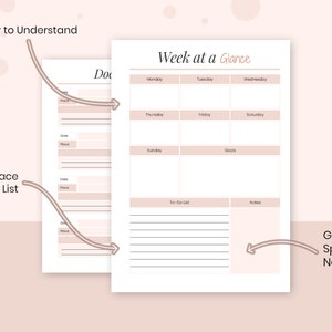 Op de afbeelding: Een printbare weekplanner met een eenvoudig ontwerp. De planner bevat een wekelijks overzicht, een to-do-lijst en een notitiegedeelte. De planner is gemakkelijk te begrijpen en te gebruiken.
