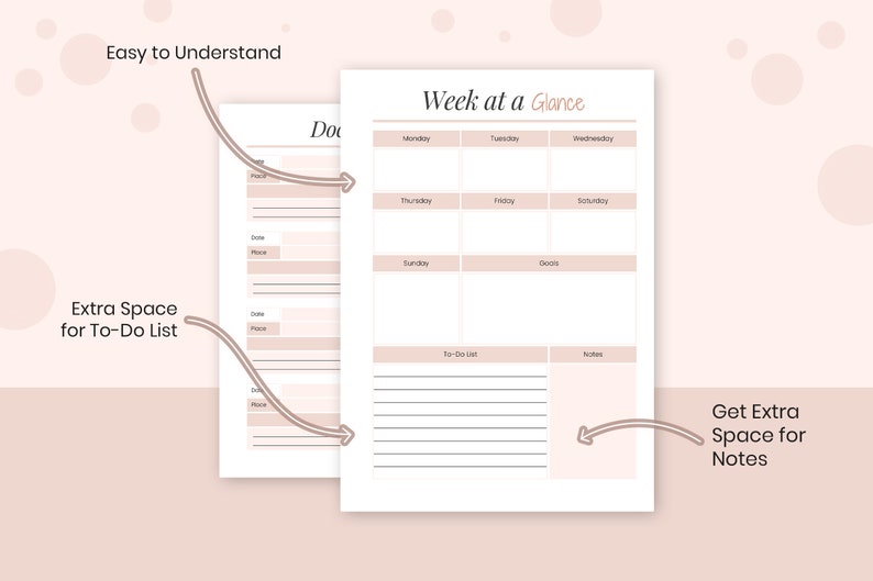 Op de afbeelding: Een printbare weekplanner met een eenvoudig ontwerp. De planner bevat een wekelijks overzicht, een to-do-lijst en een notitiegedeelte. De planner is gemakkelijk te begrijpen en te gebruiken.