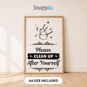 Minimalist Kitchen Cleaning Sign, Airbnb Reminder Wall Art (PDF Download)