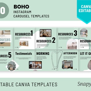 Editable Instagram Carousel Canva Post Template, Boho, Swipe, Branding Design, Graphics, Social Media, Sequence Slides Seamless, Slideshow
