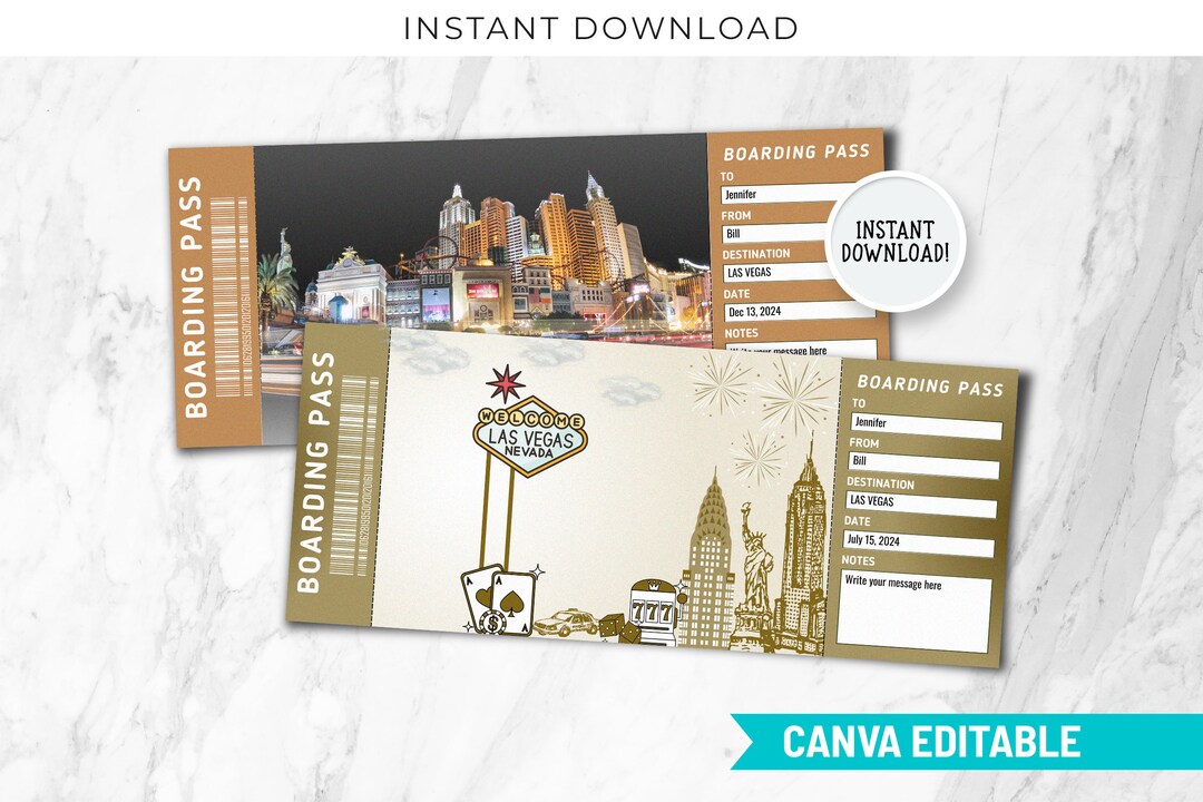 Editable LAS VEGAS Boarding Pass Template, Printable LAS Vegas Surprise ...