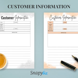 Printable Customer Information Sheet | Direct Sales Planner | Client ...