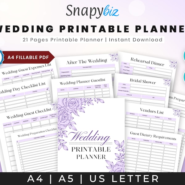 Wedding Planner Book, Wedding Planner Printable, Printable Planner PDF, Wedding Guide List, Wedding Planner Kit