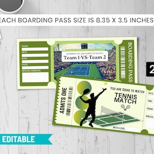 Tennis Event Ticket Gift Voucher Printable Canva Template, Tennis Lover Gift Printable, Tennis Event Gift Voucher Ticket, Custom BP-151