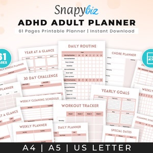 ADHD Printable Planner Template, ADHD Organizer Tracker, Daily Weekly Schedule, Study Goal Task Routine, Small Business Digital Download