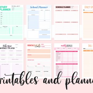 Puede incluir: Una colecci&oacute;n de p&aacute;ginas de planificador imprimibles en varios colores y dise&ntilde;os. Las p&aacute;ginas incluyen un planificador semanal, un planificador de estudios, un planificador escolar, un planificador de horarios, registros diarios de gastos, objetivos mensuales, un presupuesto mensual y un rastreador de facturas.
