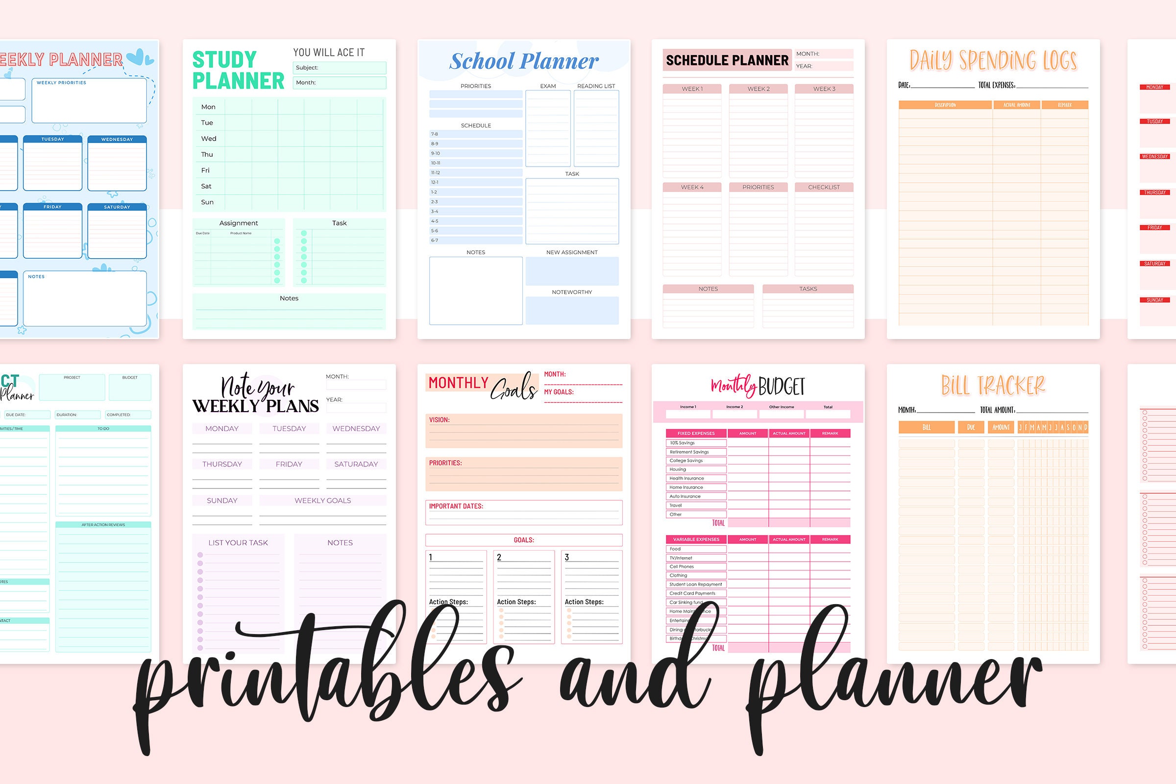 Ready To Print Printable Planner Bundle Printable Bundle Etsy
