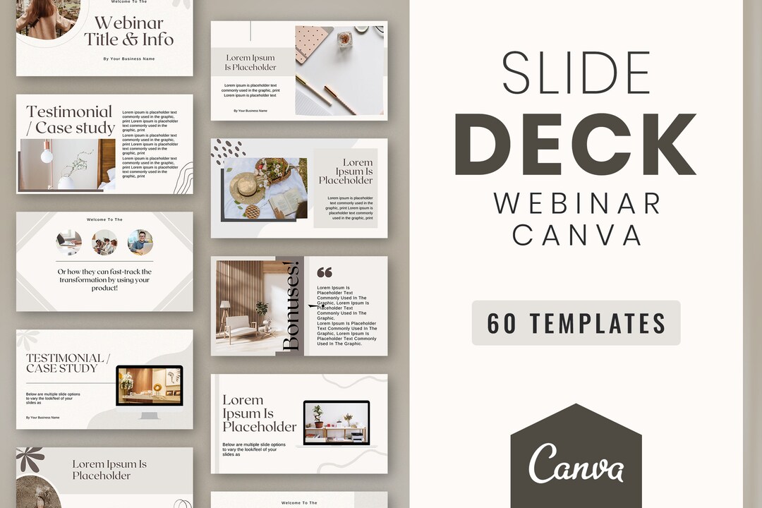Canva Webinar Slide Deck Template | 60 Neutral Beige Presentation ...