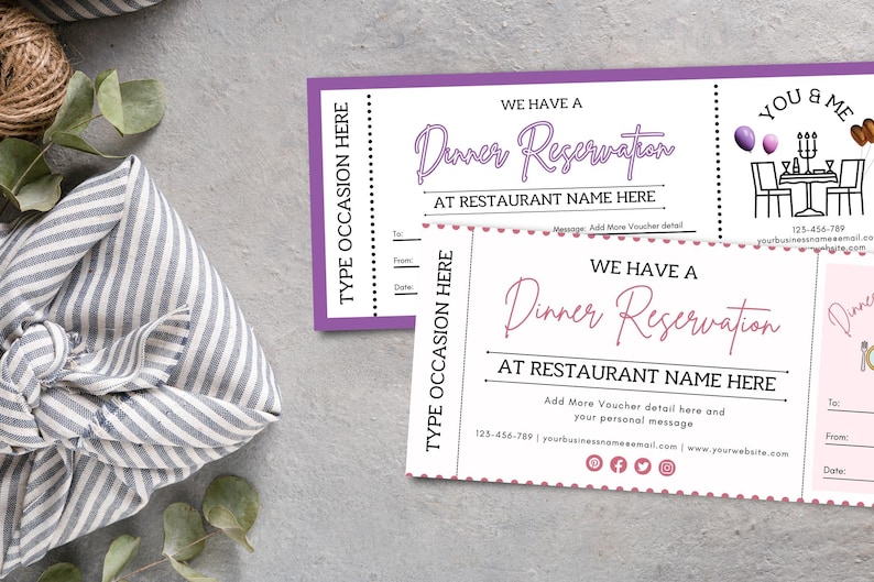 Dinner Gift Card, Editable Canva Template Printable, Birthday, Voucher, Ticket, Restaurant ...