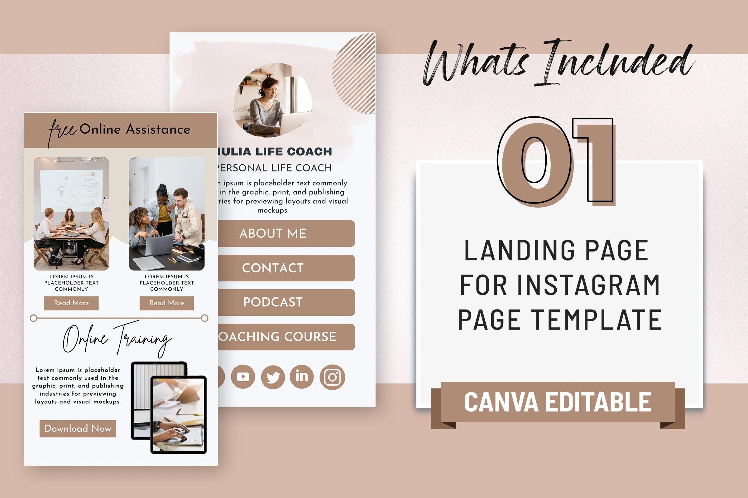 Instagram Link in Bio Template, Canva Editable, Landing Page Design ...