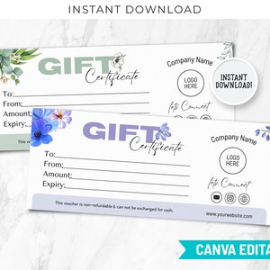 Plantilla imprimible de certificado de regalo, vale de regalo editable, tarjeta de regalo personalizada, agregar logotipo, marketing de cupones minimalistas de bricolaje gracias a las pequeñas empresas