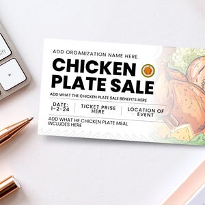 Boleto para la venta de Chicken Plate, Boleto para recaudar fondos para la venta de Chicken Plate, Boletos imprimibles para la venta de Chicken Plate, Plantilla imprimible para boletos CT-297
