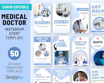 Plantillas editables para historias de Instagram sobre temas médicos, Canva, redes sociales, clínica, médico, hospital, medicina, diseño para aumentar la interacción