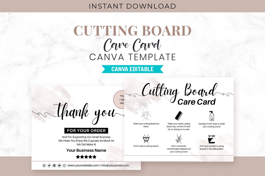 Cutting Board Care Card Canva Template, Printable Cutting Board Care Instructions, Small