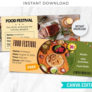 Editable Food Event Ticket Gift Voucher Coupons Canva Printable Template, Food Festival Event Voucher Coupons Gift Card Template BP-293