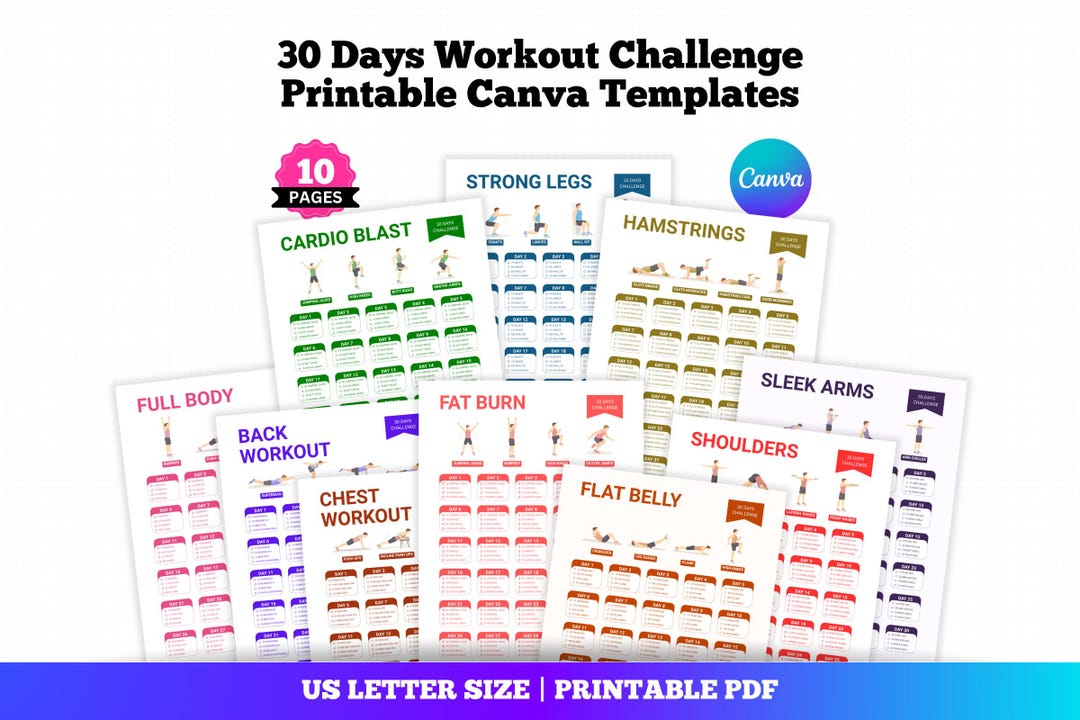 30 Day Workout Challenge, Printable Fitness Planner & Tracker - Etsy