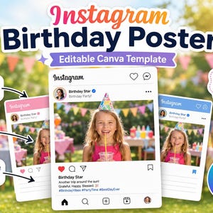 Instagram Frame Canva Template | Photo Booth Prop Selfie Frame | Birthday Party 24x36 Poster  | Digital Download