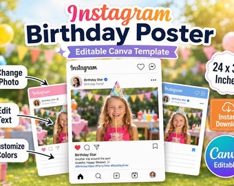 Instagram Frame Canva Template | Photo Booth Prop Selfie Frame | Birthday Party 24x36 Poster  | Digital Download