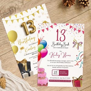 Modèle d'invitation pour 13e anniversaire, invitation d'anniversaire ado, modèle d'anniversaire modifiable, invitation de fête imprimable carte d'anniversaire canva personnalisée IT-68