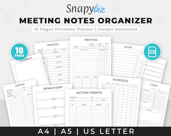 Printable Meeting Notes Agenda Template: Business Meeting Planner (Digital Download)