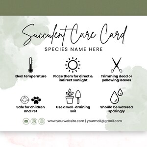 Editable Succulent Care Card Template, Printable Plant Care Guide ...