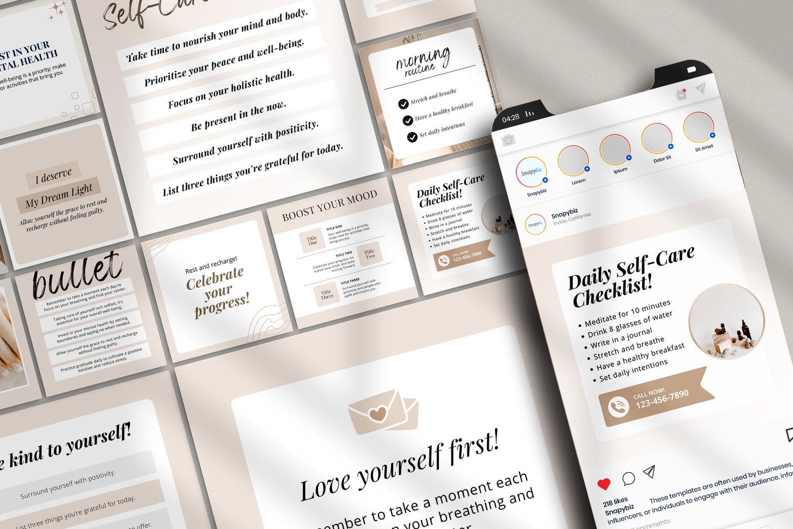 Self Care Templates, Instagram Canva Template, Social Media Content ...