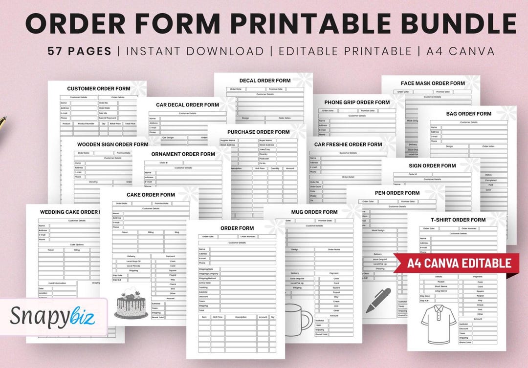 Printable Order Form Template Bundle, Wedding Cake Small Business, A4 ...