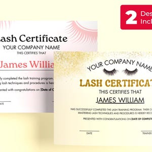 Editable Lash Certificate Template, Beauty Course Award, Canva, Printable, A4 Size