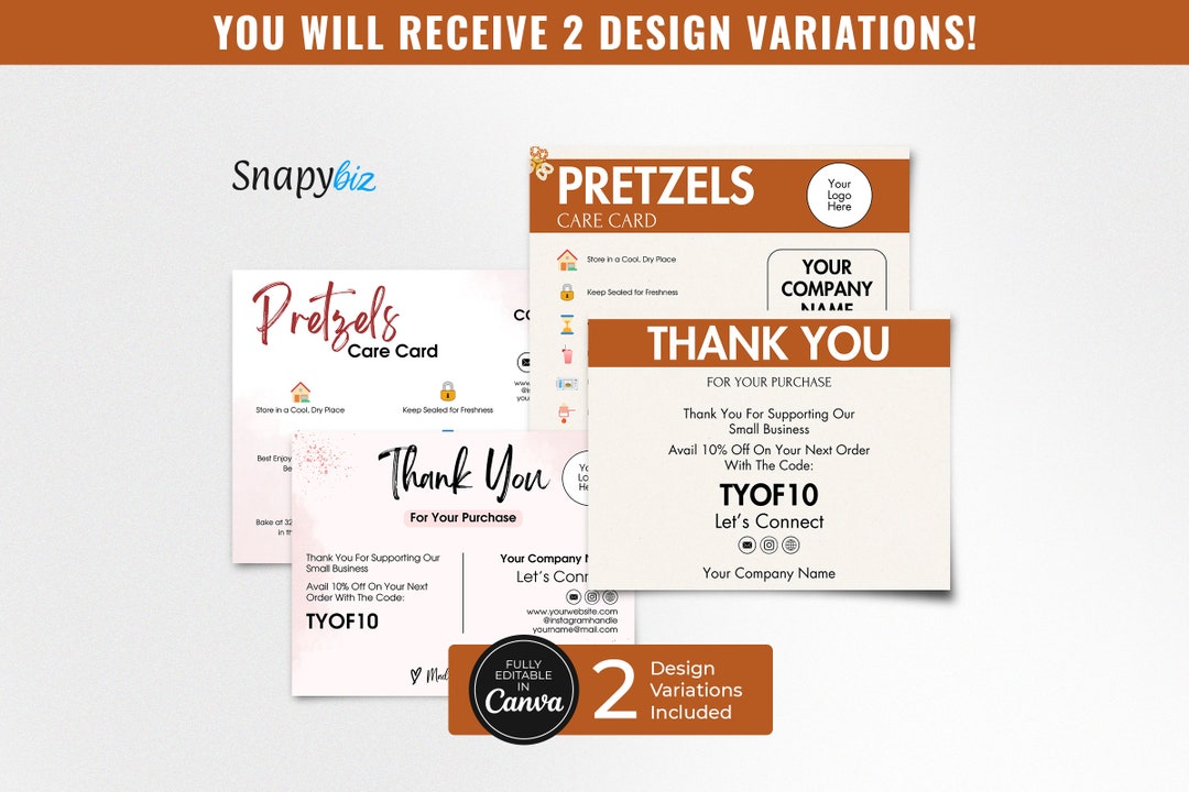 Minimal Pretzels Care Card Template, Custom Sourdough Soft Pretzel ...