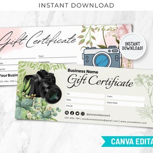 Photography Gift Certificate Template, Photographer Gift Card Canva Template, Photography Gift Voucher, Boho Editable Gift Card