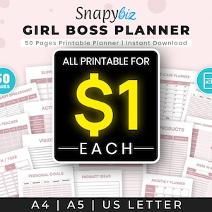 Planificador de Girl Boss / Planificador de pequeñas empresas imprimible / Planificador de emprendedores femeninos / Planificador de Girl Boss A4 y A5 / Tamaño de carta de EE. UU.