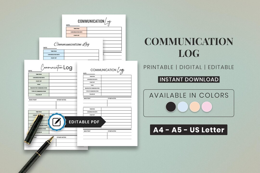 Editable Communication Log Template Printable PDF, Parent Client Call ...