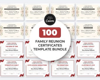 Editable Family Reunion Award Certificate Canva PDF Digital Download Custom Recognition Gifts